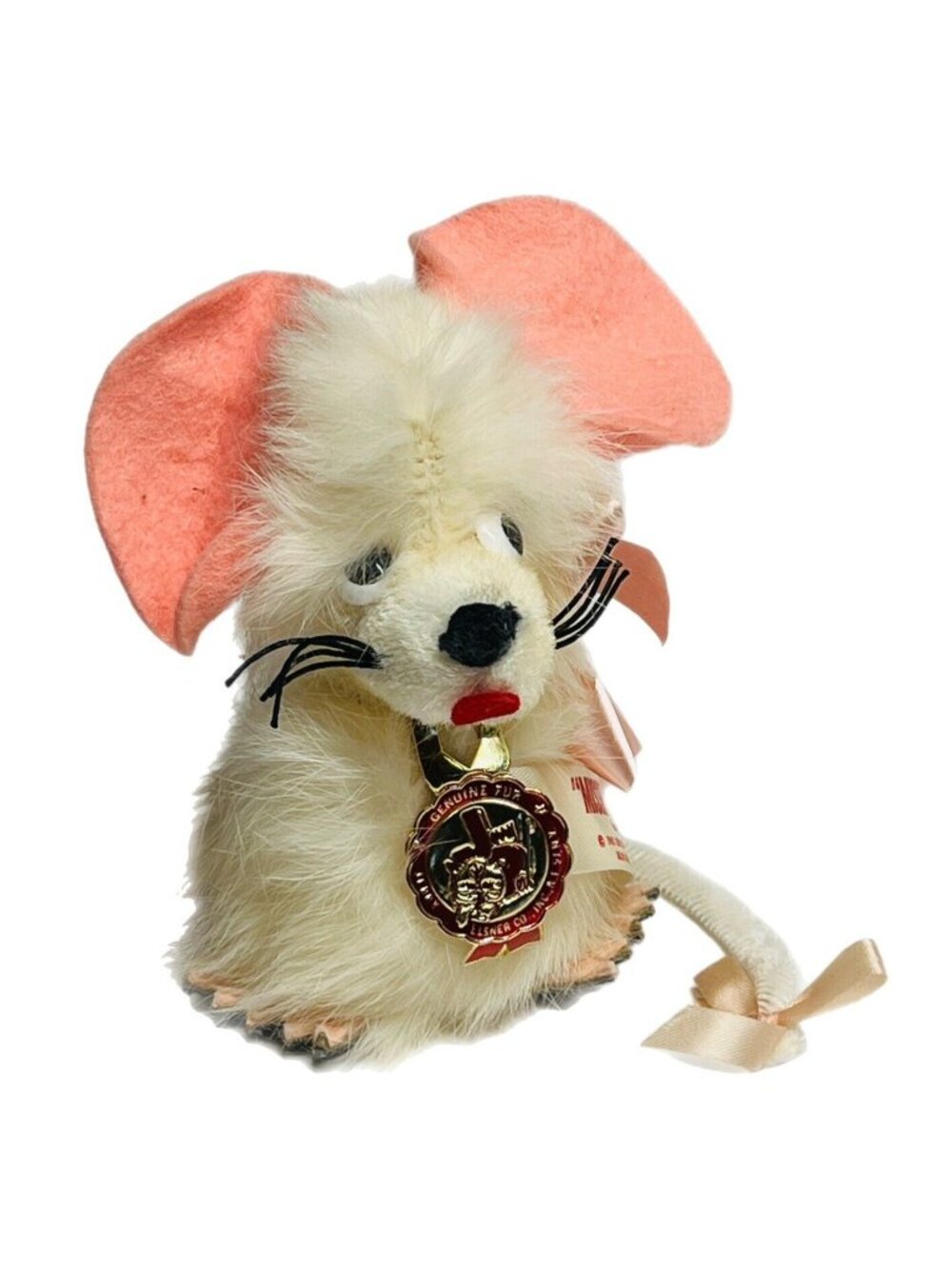 VTG JERRY ELSNER MISSIE THE MOUSE STUFFED PLUSH PINK RIBBON 1965 4'' TAG